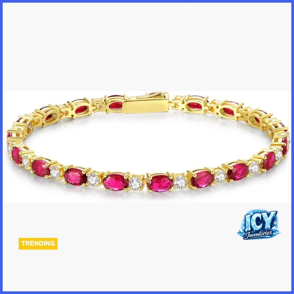 14K Gold Plated Sterling Silver Tennis Bracelet with Birthstone
